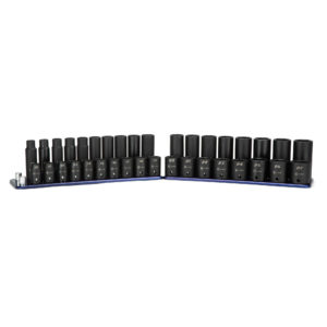 1/2" Drive 6-Point Master Impact Socket Set, 10 - 27 mm, Billet Aluminum Tray, Blue
