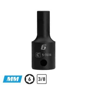 3/8" Drive Semi-Deep Impact Sockets, 6-Point, Metric