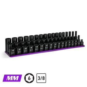 3/8″ Drive Master Impact Socket Set, 6 – 22 mm, Billet Aluminum Tray, Purple