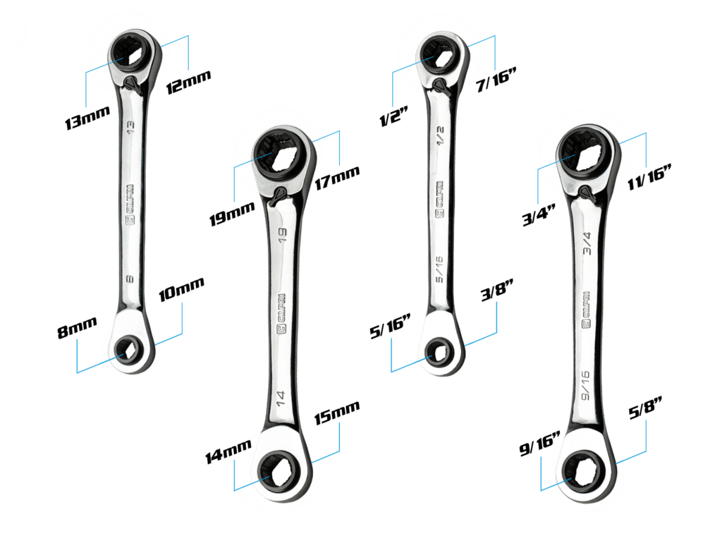 4-in-1 Reversible Box End Wrench Set Sizes