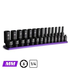 1/4″ Drive Master Impact Socket Set, 4 – 15 mm, Billet Aluminum Tray, Purple