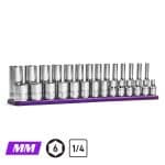 1/4" Drive 6-Point Master Chrome Sockets Set, 4 to 15 mm, Metric