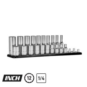 1/4″ Drive 12-Point Master Chrome Sockets Set, 3/16 to 9/16", SAE, Black