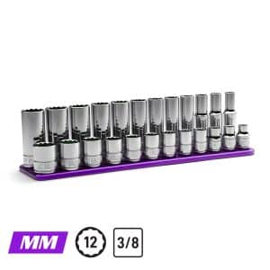 3/8" Drive Shallow and Deep Chrome Socket Set, Metric , 12-Point, 8 to 19 mm, Purple