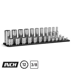 3/8" Drive Shallow and Deep Socket Set, SAE,12-Point, 1/4 to 7/8", Black