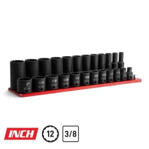 3/8" Drive 12-Point Master Impact Socket Set, 5/16 - 1", with Billet Aluminum Socket Tray, Red