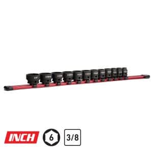 3/8" Drive Stubby Impact Socket Set, 5/16 - 1" Aluminum Socket Rail